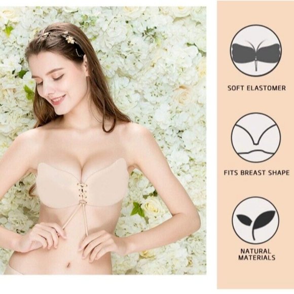Women's Self-Adhesive Invisible Bra White/Beige Strapless Backless Push Up Bra B - Picture 3 of 14